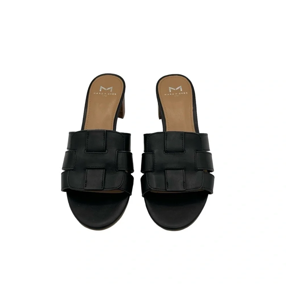 Marc Fisher Debora Black Woven Leather Slip On Slide Sandal Women's Size 7.5